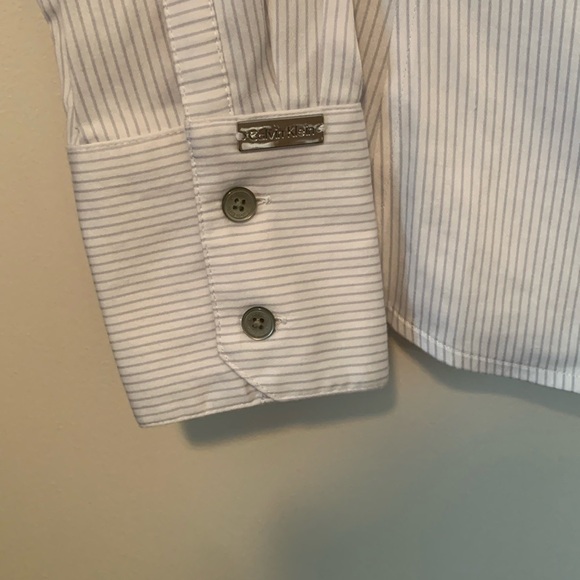 Calvin Klein Y2K Pin Stripe V-Neck Button Down Long Sleeve Shirt Size Small - Picture 3 of 6